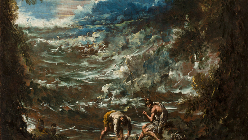 fishermen storm landscape oil painting