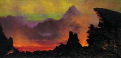 colorful painting of rock formations