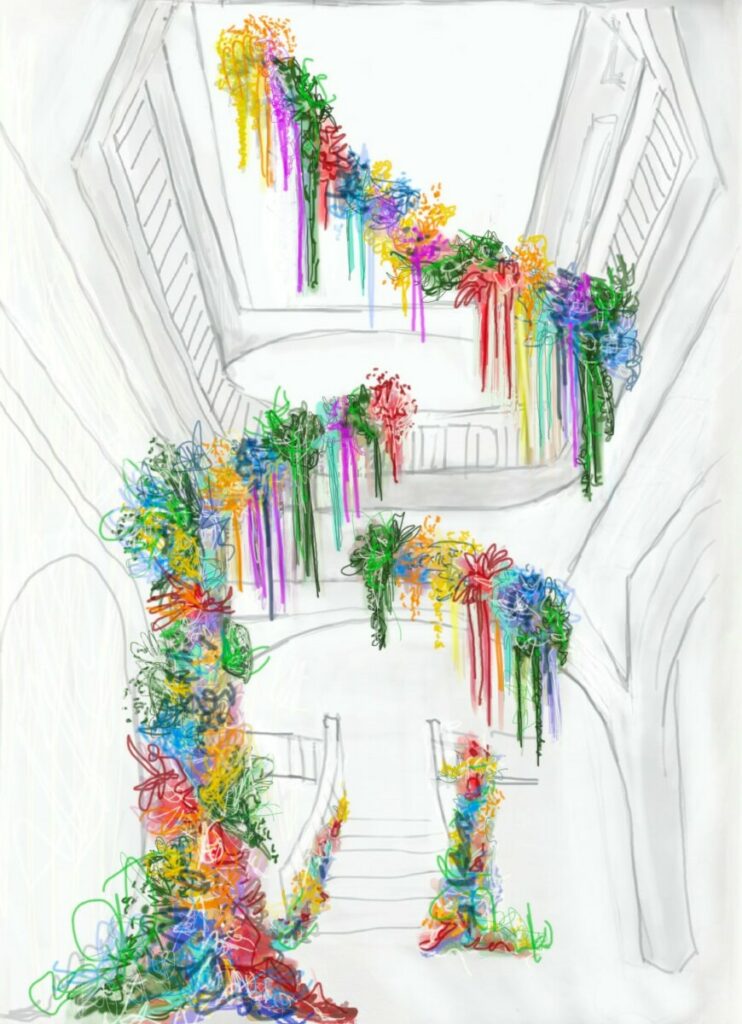 Art Alive Rotunda Designer Beth O'Reilly's sketch of the Art Alive 2021 floral installation.