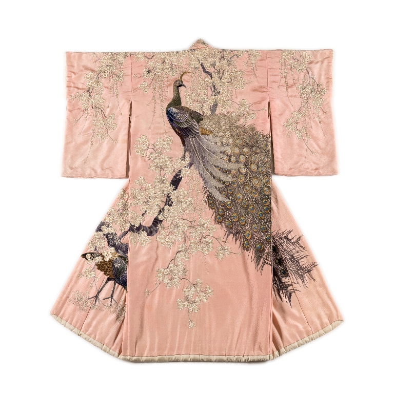 Kimono (embroidered peacock and tree design)