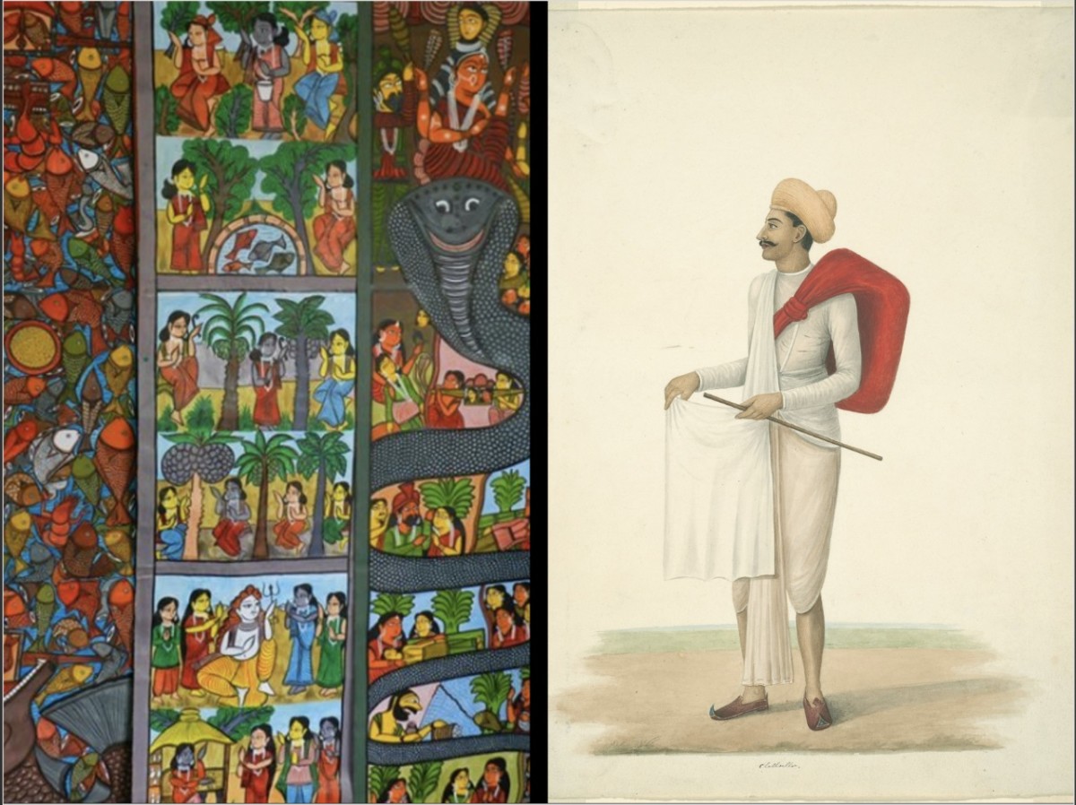 Two Indian Paintings: Patua painting. Untitled. n.d. & attributed to Sheikh Muhammad Amir of Karraya. Cloth Seller. c. 1840