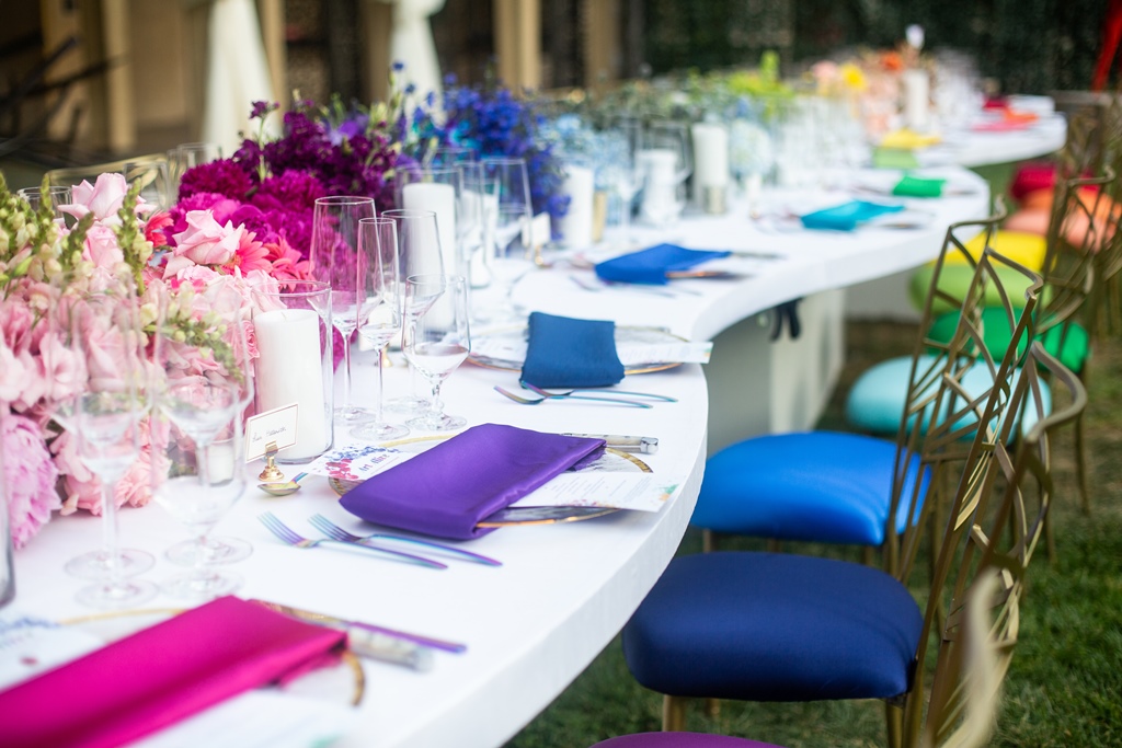 Rainbow formal table setting