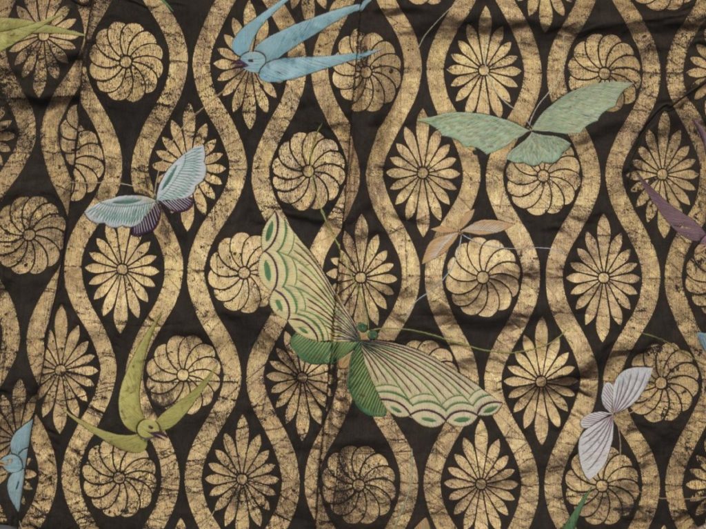 Nō Robe (Nuihaku-type, detail), Japan, 1700s. Silk embroidered with silk thread and stenciled with gold foil, 58 1/2 × 55 1/4 in. Purchase: William Rockhill Nelson Trust, 32-142/2. The Nelson-Atkins Museum of Art