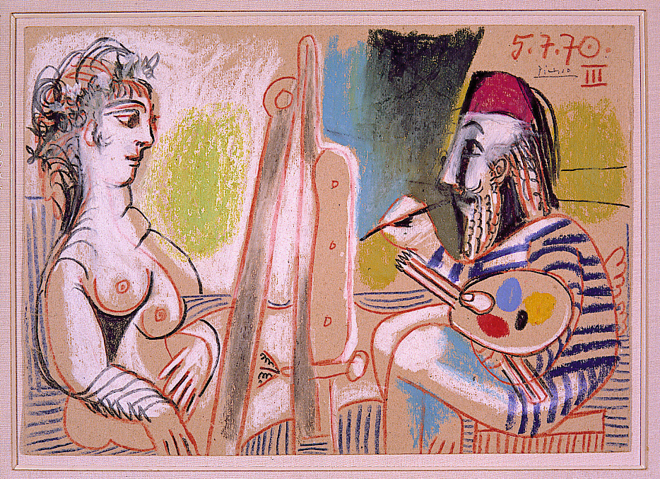 Painter and Model III Pastel and Crayon Drawing by Pablo Picasso