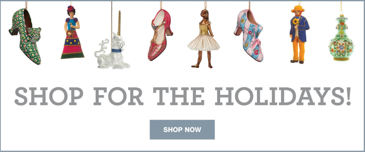 Museum Store holiday banner with ornaments