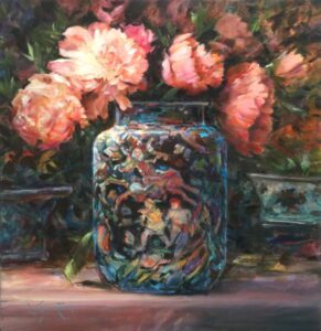 Painting of flowers in vase by artist Bart Lindstrom