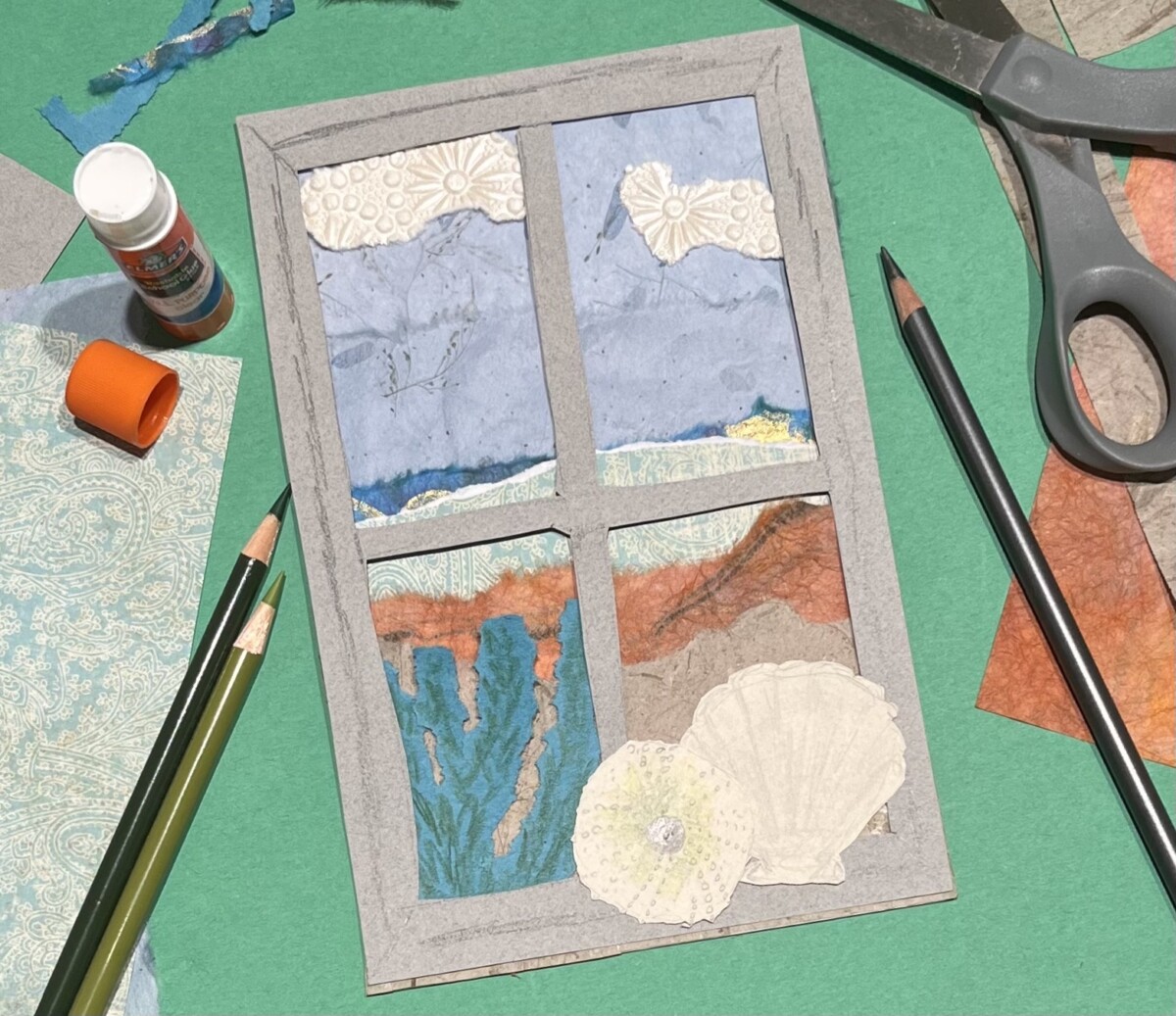 Landscape through window frame collage