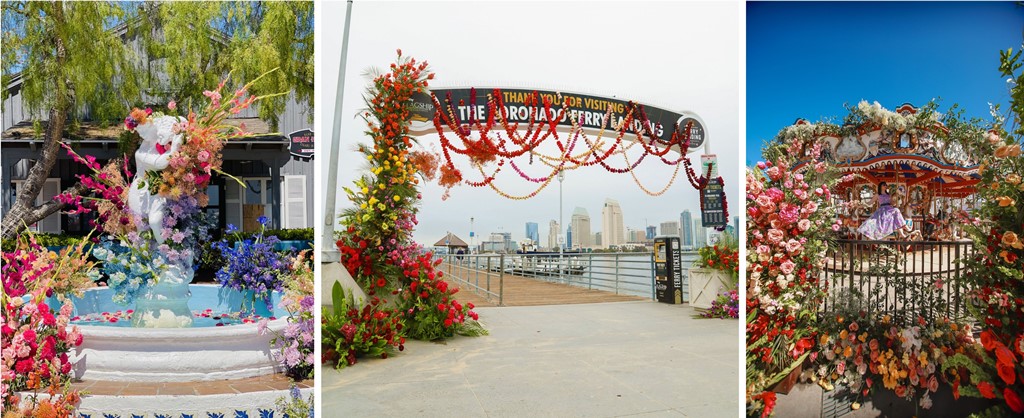 Art Alive Petal Pop-Up floral installations at Seaport Village, Coronado Ferry Landing, and Belmont Park, San Diego