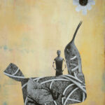 Hummingbird with person standing mixed media by Holly Roberts