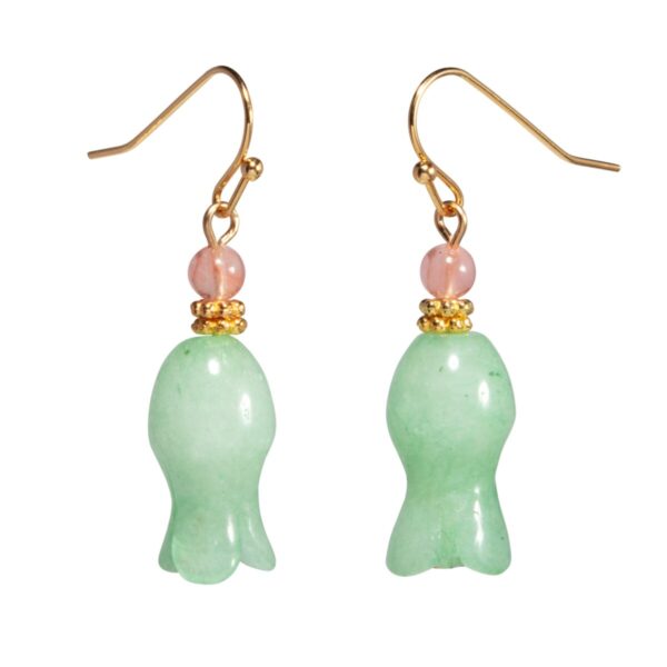 Carved Green Jade Lotus Flower Earrings