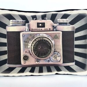 Hand Made Camera Motif Pillow with Black & White Starburst