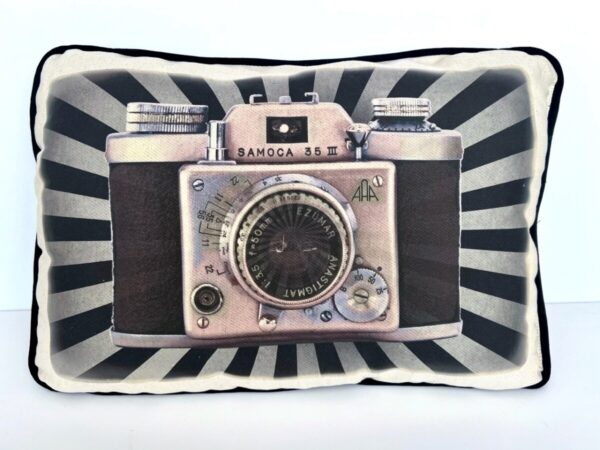 Hand Made Camera Motif Pillow with Black & White Starburst
