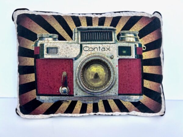 Hand Made Camera Motif Pillow With Black & Gold Starburst