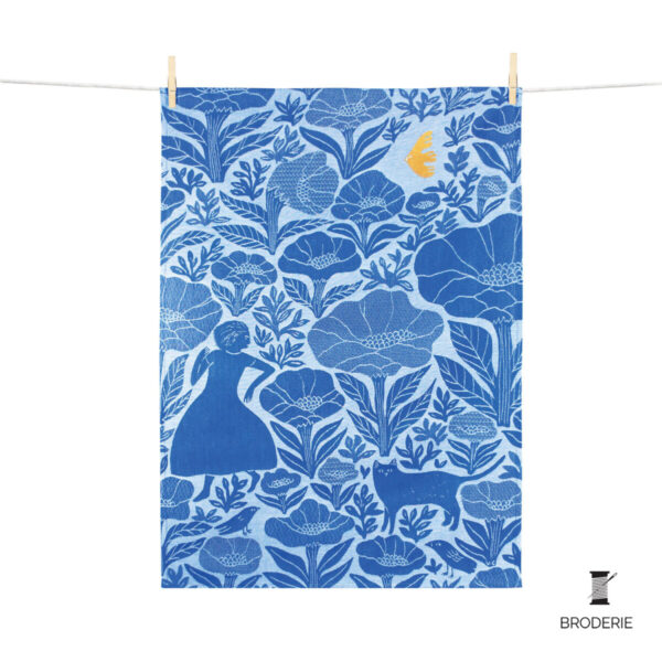 Blue Garden by Artist Virginie Cognet French Tea Towel
