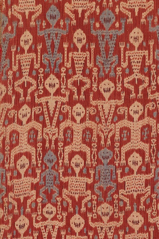 Detail of a ceremonial cloth, pua’ kumbu’, patterned with anthropomorphic figures, Iban people, Borneo