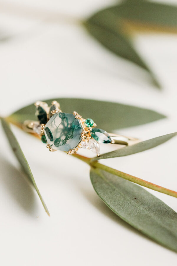 Gold Green Moss Succulent Adjustable Ring - Image 2
