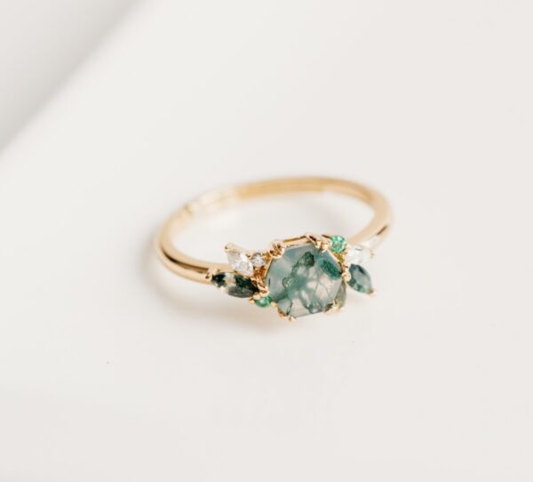 Gold Green Moss Succulent Adjustable Ring - Image 3
