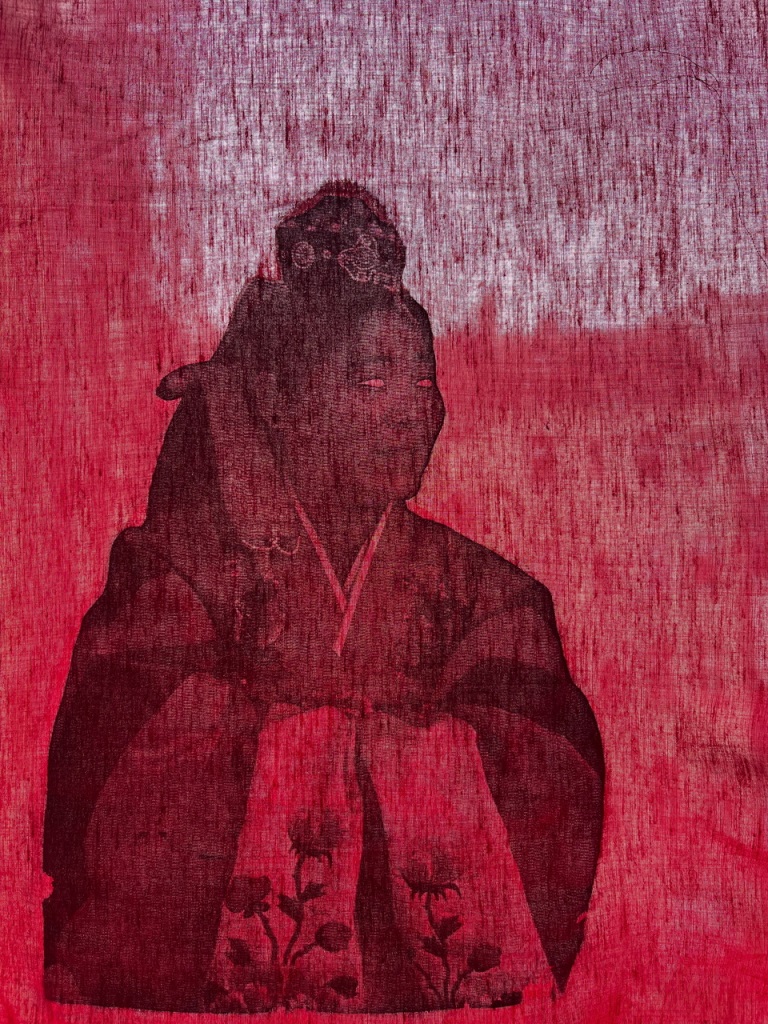 Mirae kh RHEE Photo Transfers on Fabric Workshop Project - Woman in traditional robes, all in red