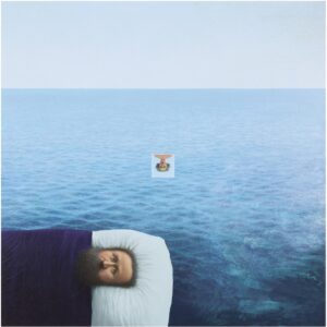 Man in bed floating on water