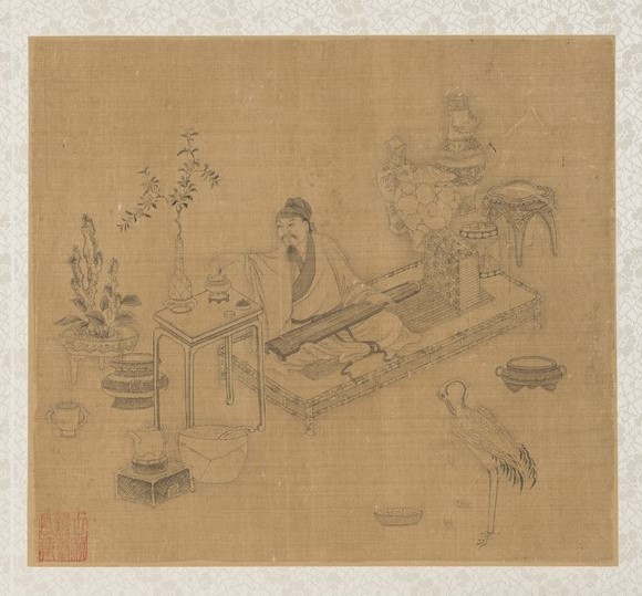 Pursuits of a Scholar 1 folio painting on silk