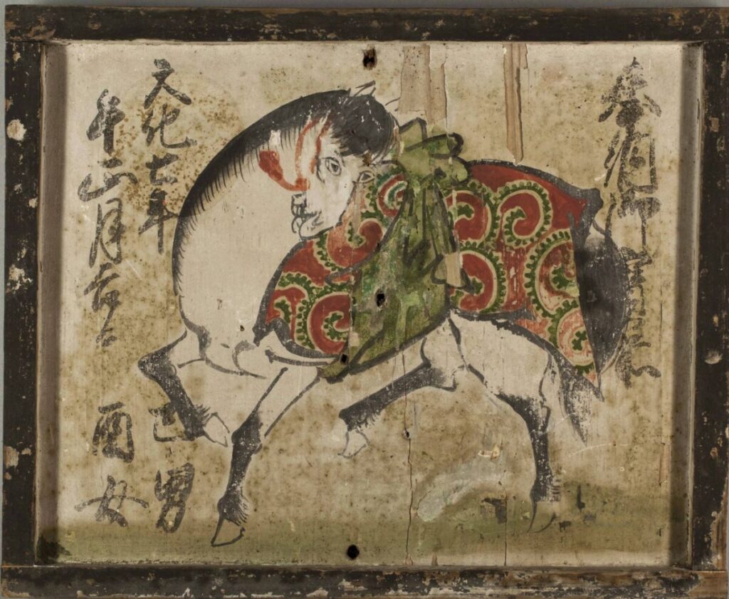 Japanese painting of white horse
