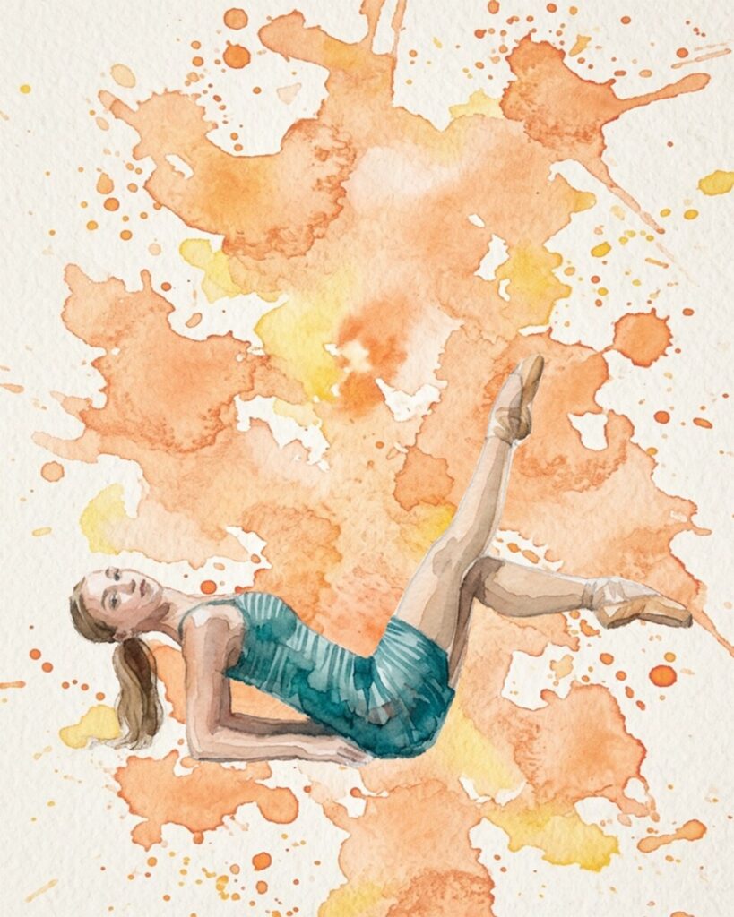 Dancer with orange paint splatter background