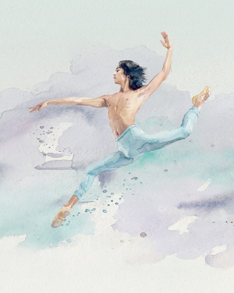 Male ballet dancer leaping